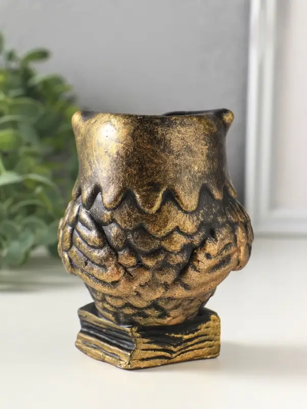 Подставка для мелочей &laquo;Сова на книгах&raquo;, карандашница, 10&times;8 см, под бронзу винтаж