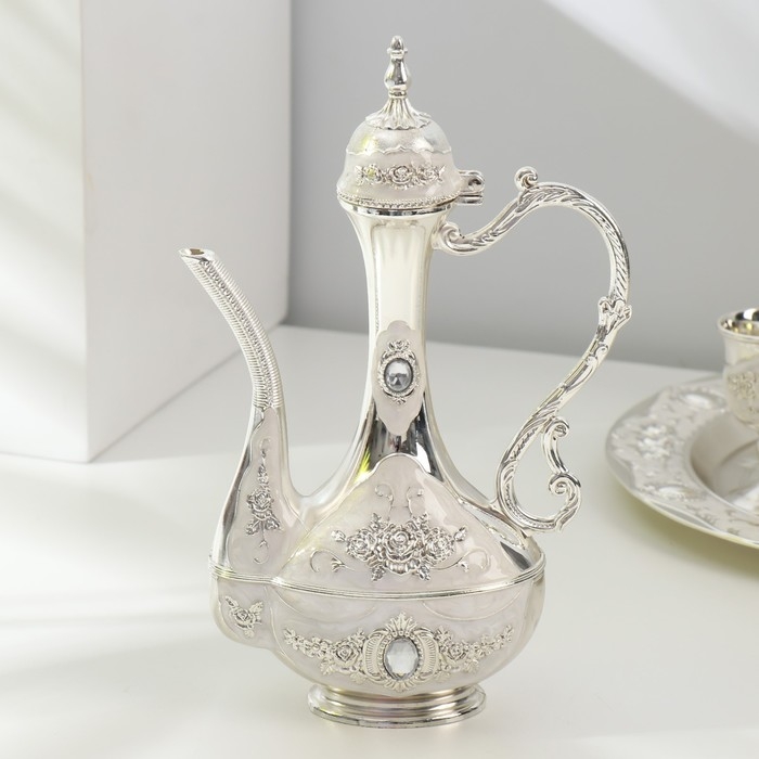 Набор винный кувшин, 6 бокалов и поднос  Набор винный кувшин, 6 бокалов и поднос "Стамбул. Медальон и розы" белый перламутр серебро