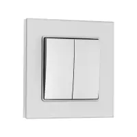 Выключатель проходной TOT Glossy Glass, 10 А, 2 клавиши, скрытый монтаж, стеклянная рамка, серебристый