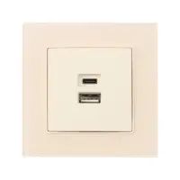 Розетка TOT Matte Glass, 5 В, 2.1 A, разъёмы USB-A + USB-C, стекло, скрытая, бежевая