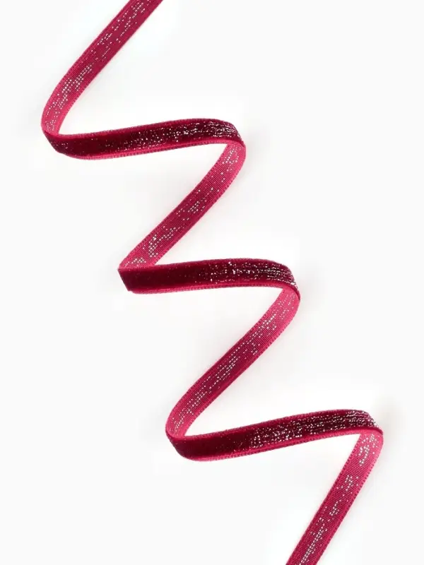 Лента бархатная, с серебряным люрексом, 6 мм, 18&plusmn;1 м, бордовая №46