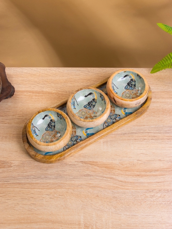 Набор розеток на подносе  Набор розеток на подносе "Мудрый слон" (3 шт) дерево манго 33,5х13х6,5 см