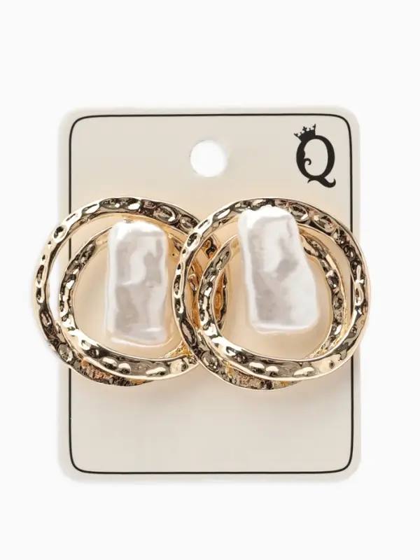 Серьги с жемчугом &laquo;Бусина&raquo;, двойной круг, цвет золото