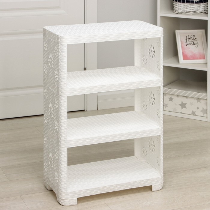Этажерка напольная 4-х секционная «Плетёнка», цвет белый Этажерка напольная 4-х секционная «Плетёнка», цвет белый