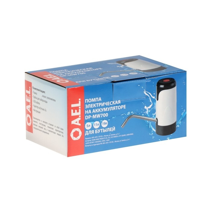 Помпа для воды AEL DP-MW700, электрическая, 1.2 л/мин, 1200 мAч, от USB, чёрно-белая Помпа для воды AEL DP-MW700, электрическая, 1.2 л/мин, 1200 мAч, от USB, чёрно-белая