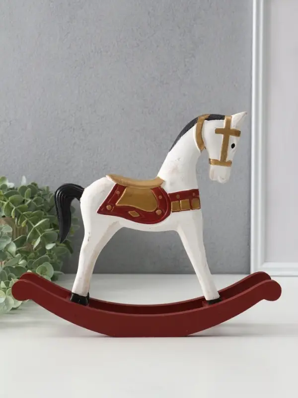 Фигура дерево «Лошадка-качалка», белая с золотым седлом, 26×6.5×22.5 см