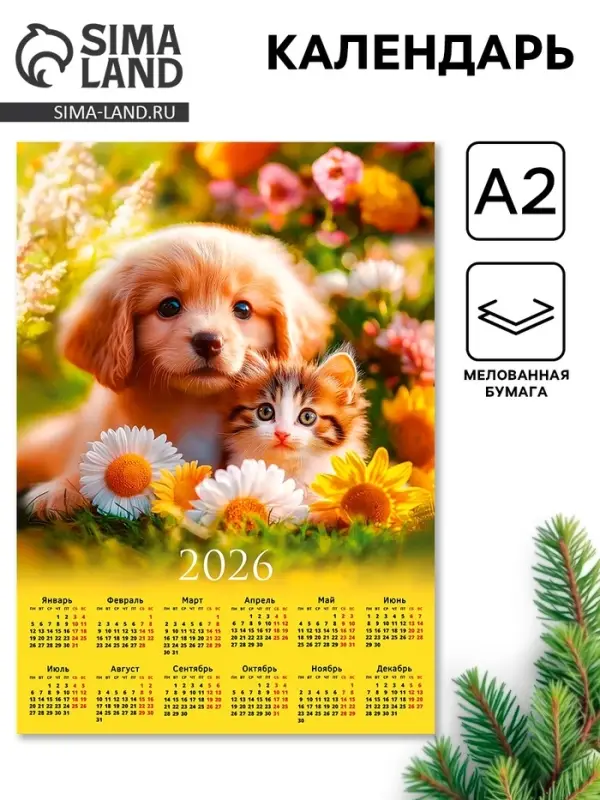 Календарь 2026 &laquo;Щенок с котёнком&raquo;, А2