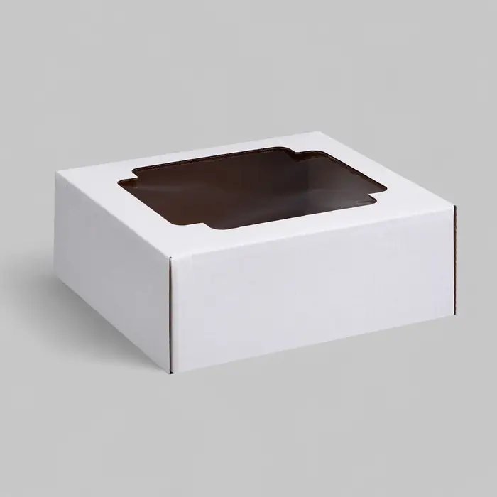 Коробка сборная без печати крышка-дно белая с окном 14.5&times;14.5&times;6 см