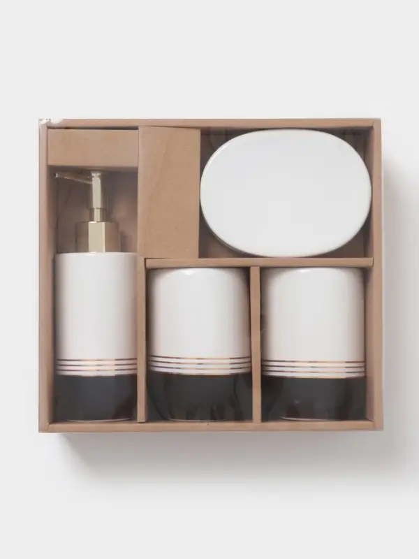 Аксессуары для ванной &laquo;Лили&raquo;, 4 предмета: дозатор 300 мл, мыльница, 2 стакана, бело-чёрные