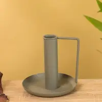Подсвечник на 1 свечу текстурный с ручкой и блюдцем «Графит», 10×10×9.5 +/- 0.5 см