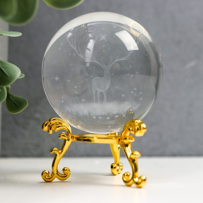 Сувенир стекло  Сувенир стекло "Олень" d=6 см ажурная подставка 8,5х6х6 см