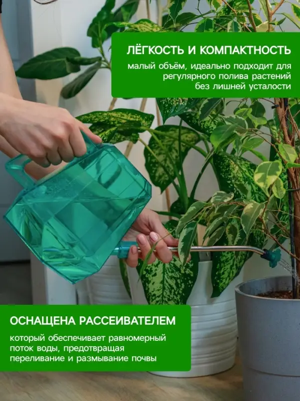 Лейка с длинным носиком, 1.5 л, с рассеивателем, голубая, Greengo