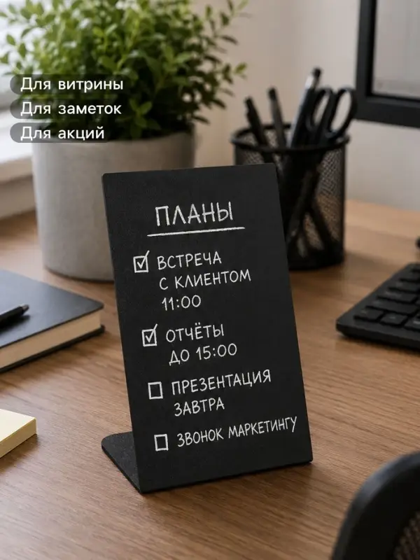 Ценник для надписей меловым маркером вертикальный А6, 105&times;150, цвет чёрный, ПВХ