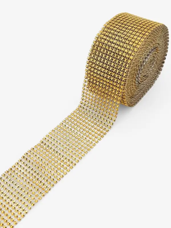 Лента с имитацией страз, 6 см, 9&plusmn;1 м, цвет золотой