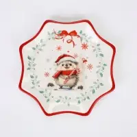 Блюдо сервировочное новогоднее Доляна &laquo;Зимний друг&raquo;, 20&times;20&times;2.3 см, доломит, белая, красная