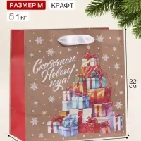 Пакет подарочный новогодний крафтовый квадратный &laquo;Сказочного Нового года&raquo;, 22&times;22&times;11 см
