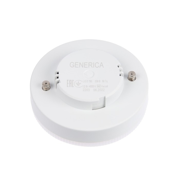 Лампа светодиодная GENERICA T80, 12 Вт, таблетка, 4000 К, GX53, 230 В, LL-T80-12-230-40-GX53-G Лампа светодиодная GENERICA T80, 12 Вт, таблетка, 4000 К, GX53, 230 В, LL-T80-12-230-40-GX53-G