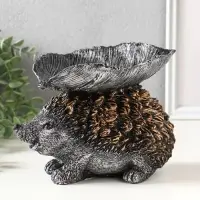 Фигура с подставкой для мелочей "Ёжик с листом" 15х21х13 см, серебро с бронзой