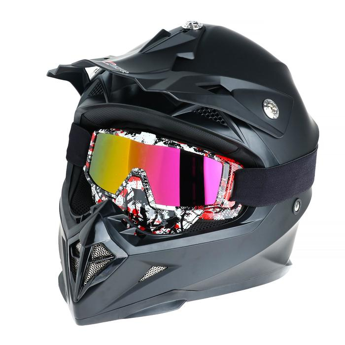 Очки-маска для езды на мототехнике, стекло золотой хром, бело-красно-черные, ОМ-10 Очки-маска для езды на мототехнике, стекло золотой хром, бело-красно-черные, ОМ-10