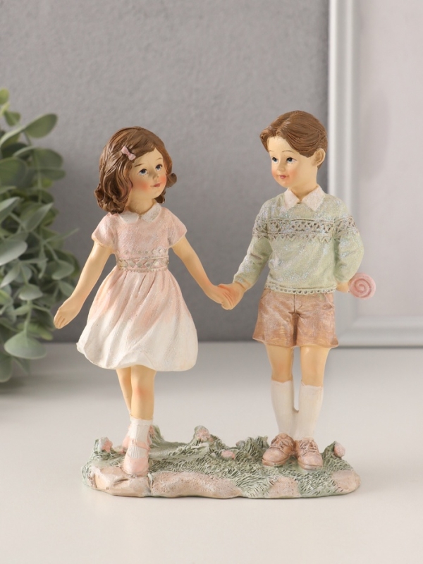 Сувенир полистоун  Сувенир полистоун "Лучшие друзья на прогулке" розово-зелёный 13х6х15,5 см