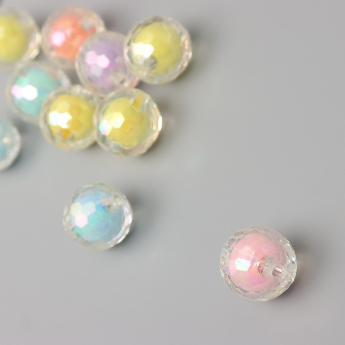 Бусины акрил "Шарик - грани перламутра" набор 10 шт разноцветные 1,6х1,6х1,6 см