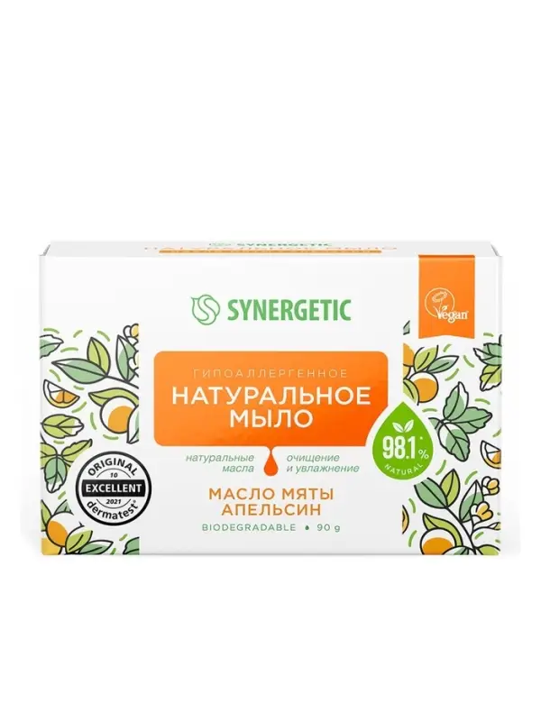 Натуральное туалетное мыло Synergetic &laquo;Масло мяты и апельсин&raquo;, гипоаллергенное, 90 г