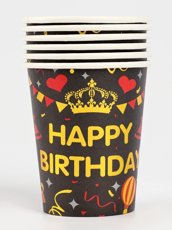 Набор бумажной посуды Набор бумажной посуды "С днём рождения", набор 12 шт., цвет чёрный