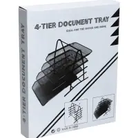 Лоток для бумаг А4, горизонтальный, металлическая сетка, 4 отделения, чёрный
