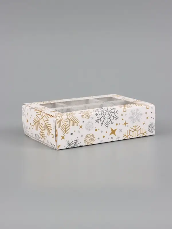 Коробка подарочная под 6 конфет новогодняя &laquo;Снежинки&raquo;, 13.5&times;9.5&times;3.5 см