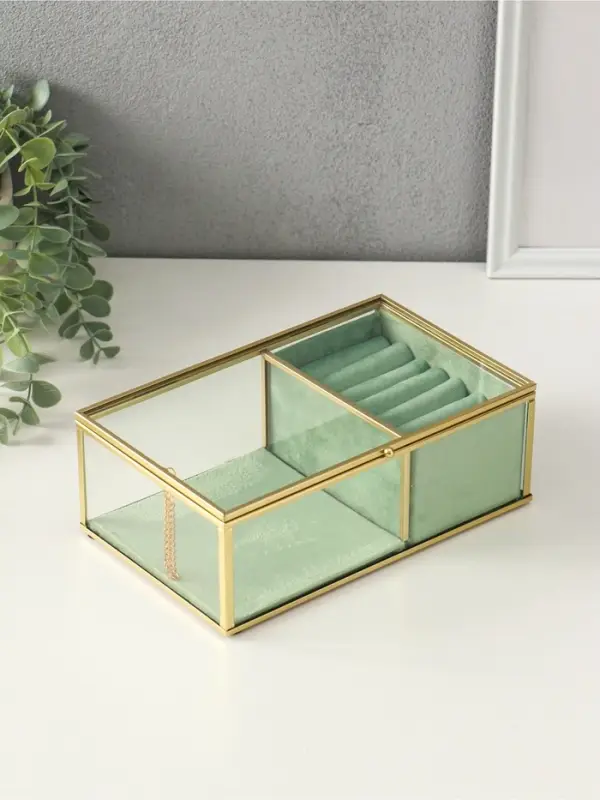 Шкатулка для украшений &laquo;Зелёная&raquo;, 2 отделения, стекло с металлическим каркасом, 22&times;14.5&times;7.5