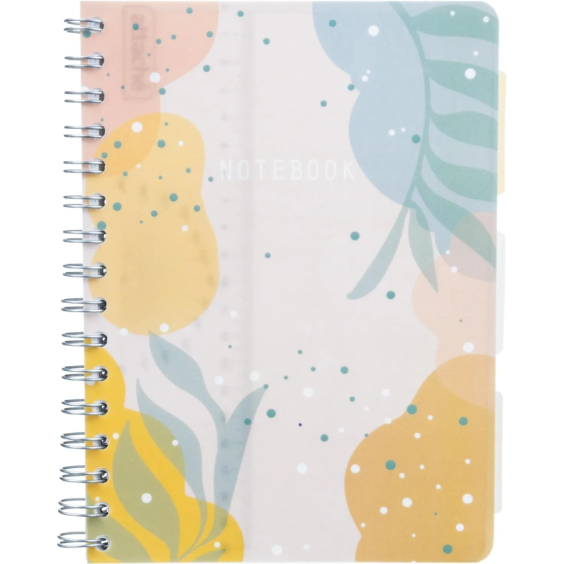 Бизнес-тетрадь 120л,клетка,А5 Flora 1,пласт.обл,серебр.спир,3раздел,линейка