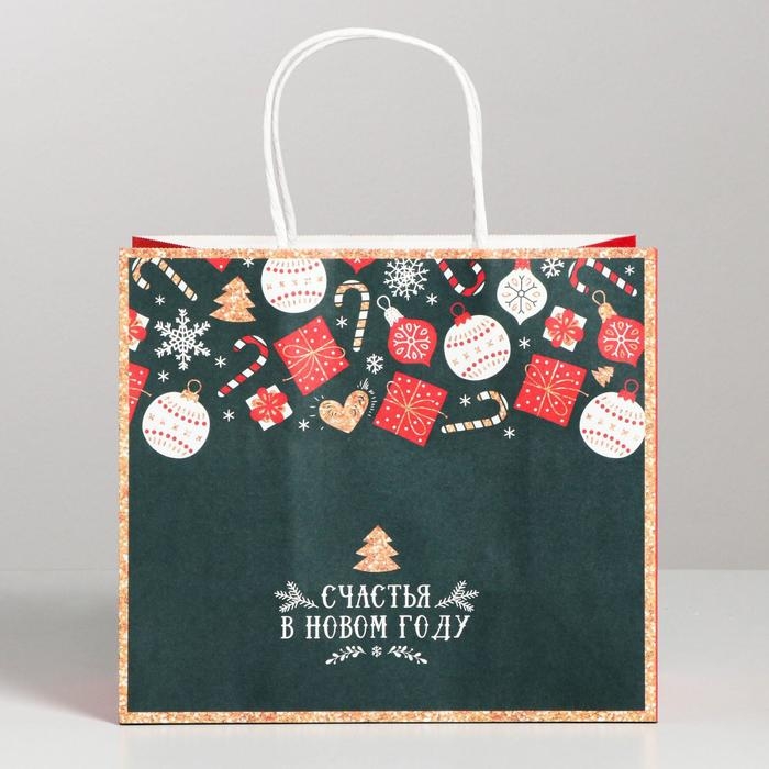 Пакет подарочный новогодний крафтовый «Счастья в Новом году», 22 х 25 х 12 см, Новый год Пакет подарочный новогодний крафтовый «Счастья в Новом году», 22 х 25 х 12 см, Новый год