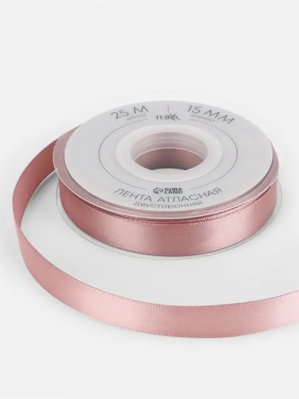 Лента атласная TEIRA, двухсторонняя, 15 мм, 25&plusmn;1 м, нежно-розовая №164