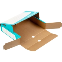 Короб архивный Комус 75 мм микрогофр, выруб.зам. бирюзовый