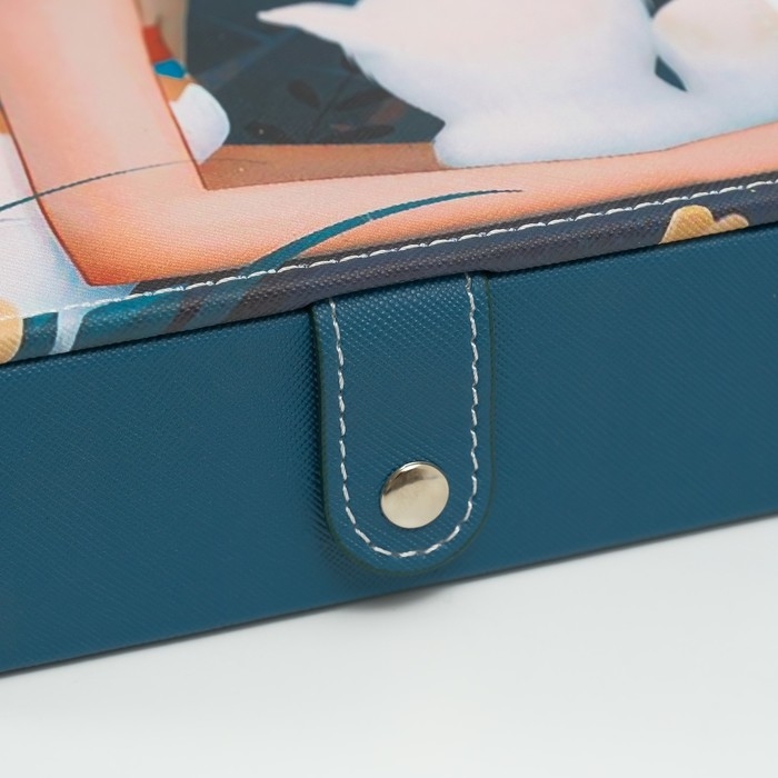 Шкатулка кожзам для украшений с зеркалом  Шкатулка кожзам для украшений с зеркалом "Девушка со шпицем" 15х21,5х5,5 см