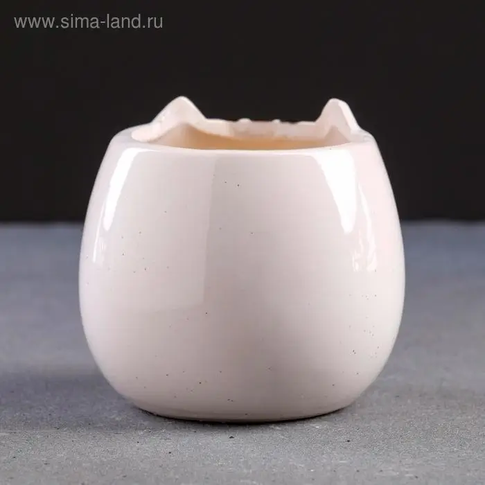 Горшок для цветов &laquo;Котёнок&raquo;, 200 мл,8&times;8&times;8 см, керамический, белый, Greengo