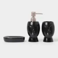Аксессуары для ванной SAVANNA &laquo;Вуду&raquo;, 3 предмета, мыльница, дозатор для мыла, стакан, чёрные