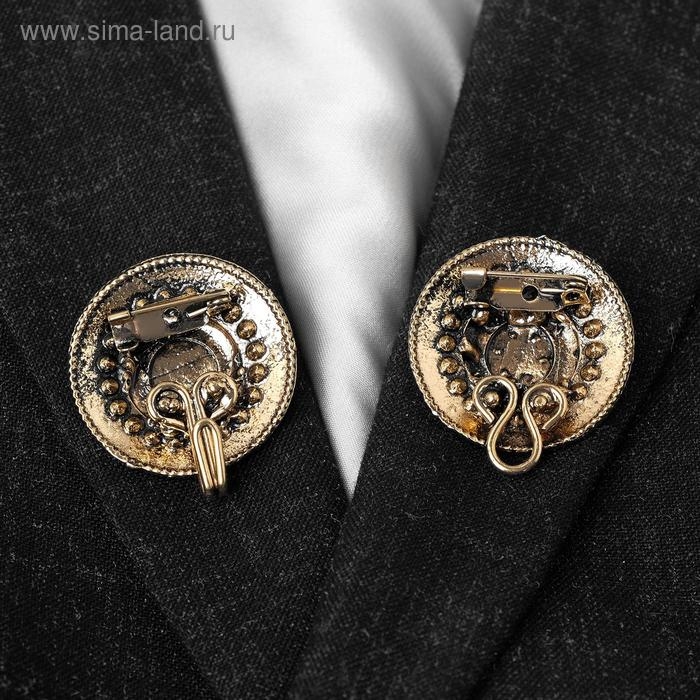 Зажим для кардигана «Круг» в орнаментах, цвет коричневый в чернёном золоте Зажим для кардигана «Круг» в орнаментах, цвет коричневый в чернёном золоте