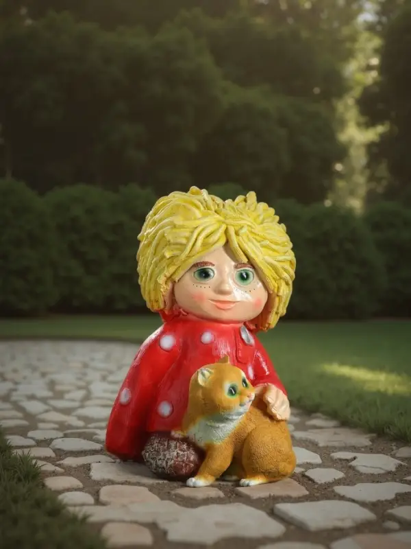 Садовая фигура из полистоуна &laquo;Домовой с котом&raquo;, 39&times;26&times;28 см