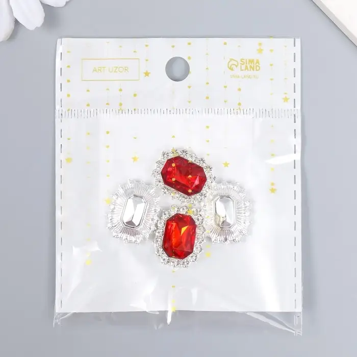 Декор для творчества металл  Декор для творчества металл "Медальон восьмиугольный" красный кристалл стразы 2х1,5 см