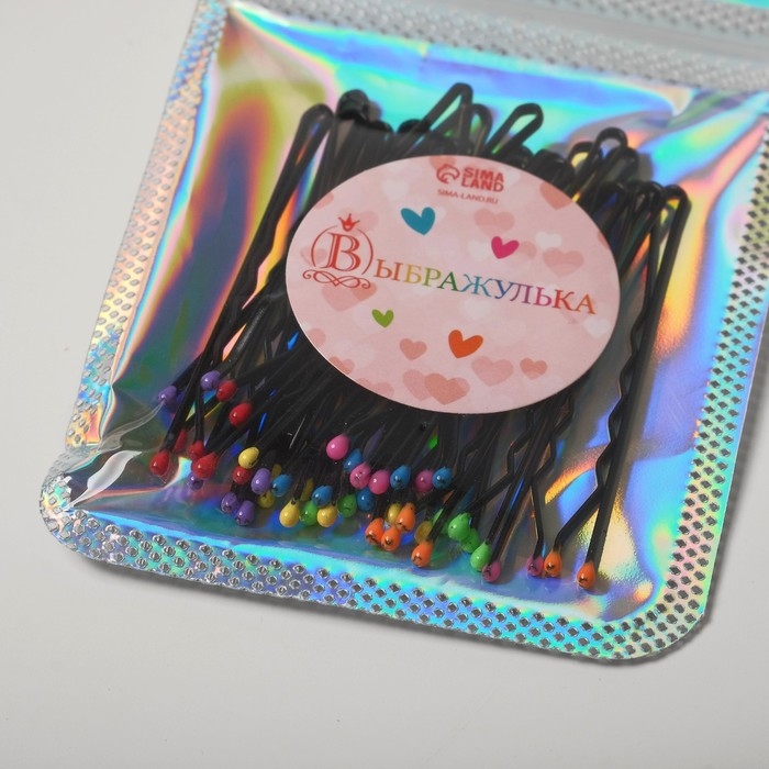 Невидимка для волос  Невидимка для волос "Классика люкс" (набор 24 шт) цветные кончики, 5 см