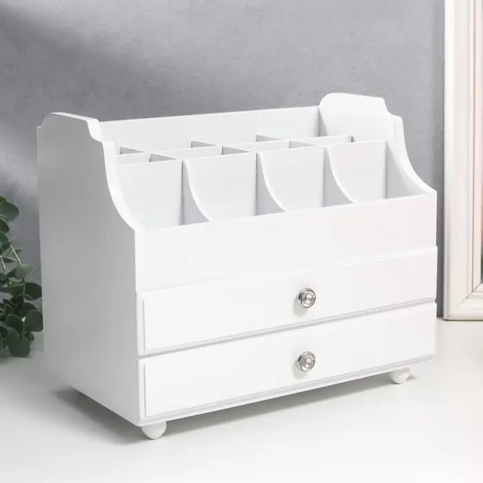 Шкатулка для украшений, косметики дерево, 2 ящика, белая, с ящичками, 26&times;16.5&times;21.7 см