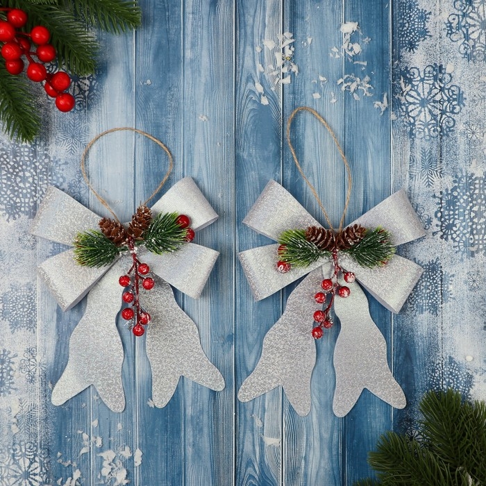 Украшение ёлочное Украшение ёлочное "Бант элит" (набор 2 шт) 12х14 см, белый