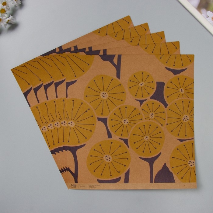 Бумага для скрапбукинга двусторонняя крафт Бумага для скрапбукинга двусторонняя крафт "Цветы" плотность 180 гр набор 5 шт 30,5х32 см