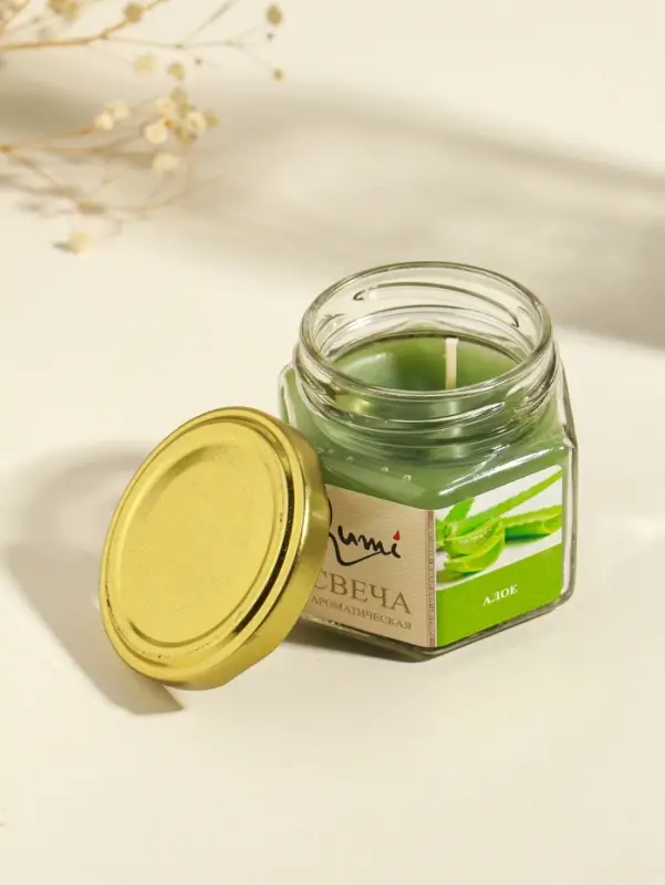 Свеча ароматическая в банке 70 гр воска, алое Свеча ароматическая в банке 70 гр воска, алое