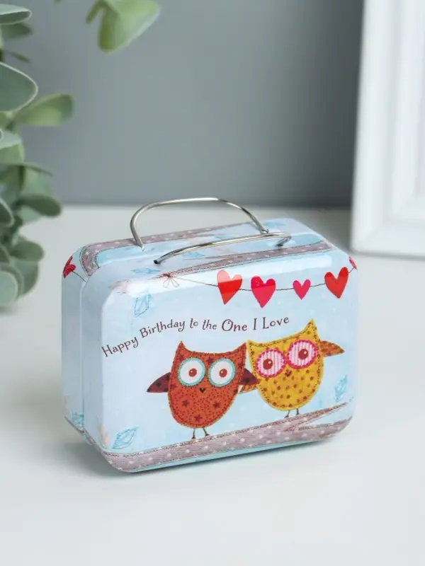 Шкатулка металл чемодан "Совушки на ветке" 5,5х7,5х3,5 см