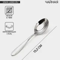 Ложка чайная &laquo;Соло&raquo;, длина 13.2 см, толщина 2 мм, нержавеющая сталь, серебристая