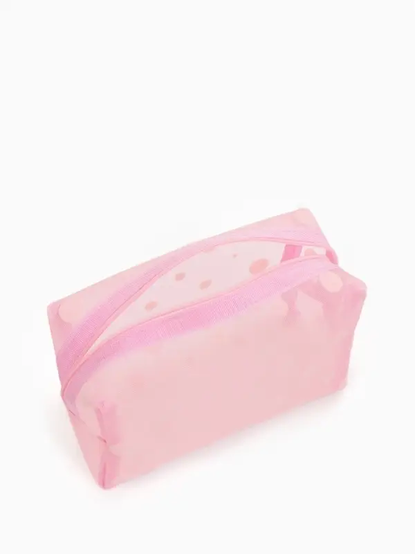Косметичка дор Горох, сетка 18*7,5*10, отд на молнии, розовый Косметичка дор Горох, сетка 18*7,5*10, отд на молнии, розовый