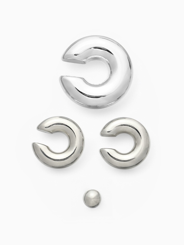 Серьги и каффы «Бублик», набор 4 шт. три дуги, цвет серебро