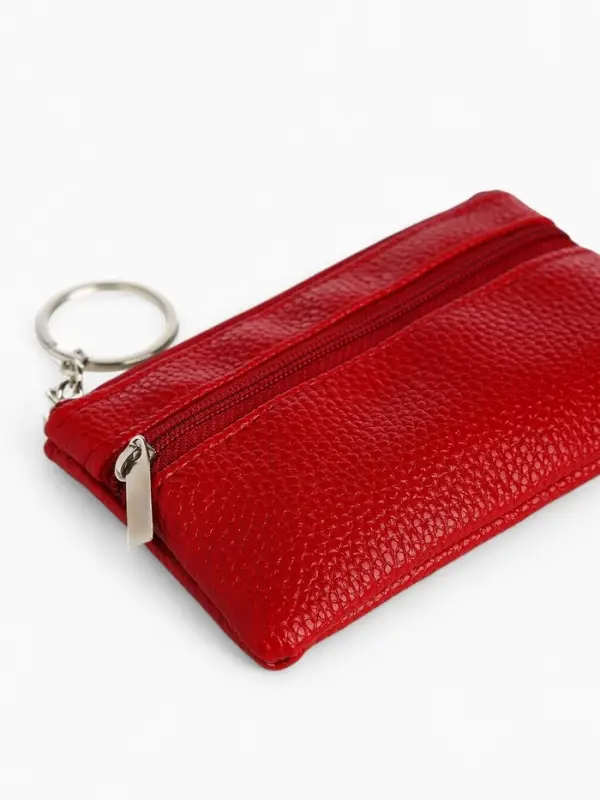 Ключница-кошелёк на молнии, с кольцом, размер 12&times;1&times;7.5 см, красная